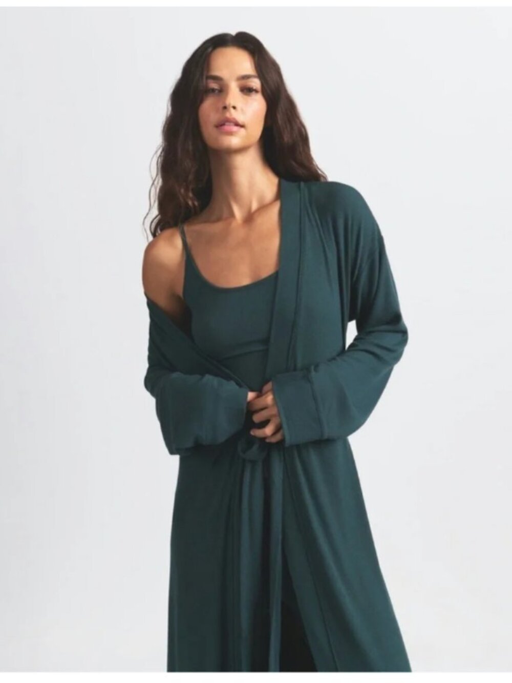 SKIMS Robe Ribbed Loungewear Soft Stretch Modal Belted Green Holiday Medium